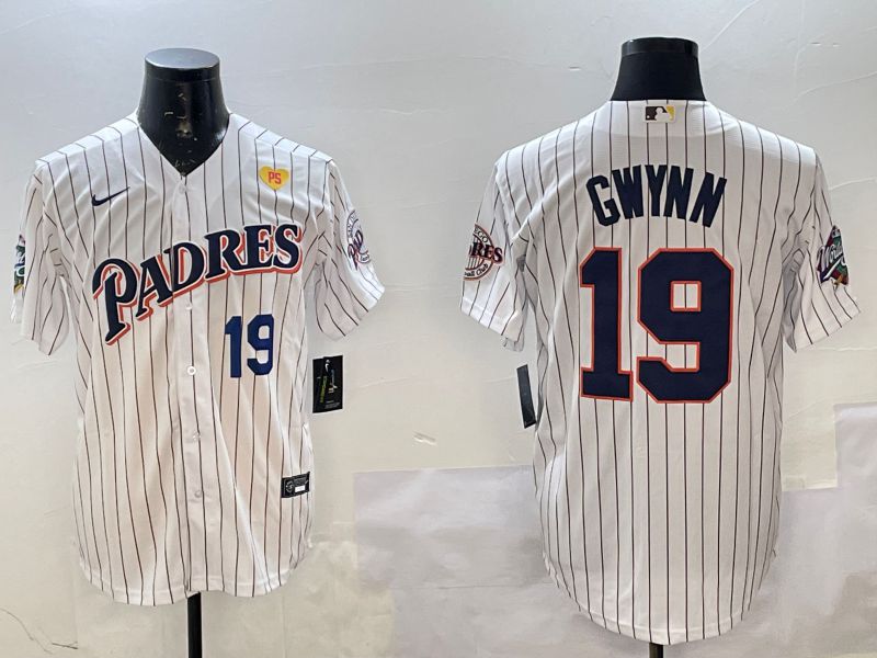 Men San Diego Padres #19 Gwynn White Stripe Throwback Game Nike 2025 MLB Jersey style 4262